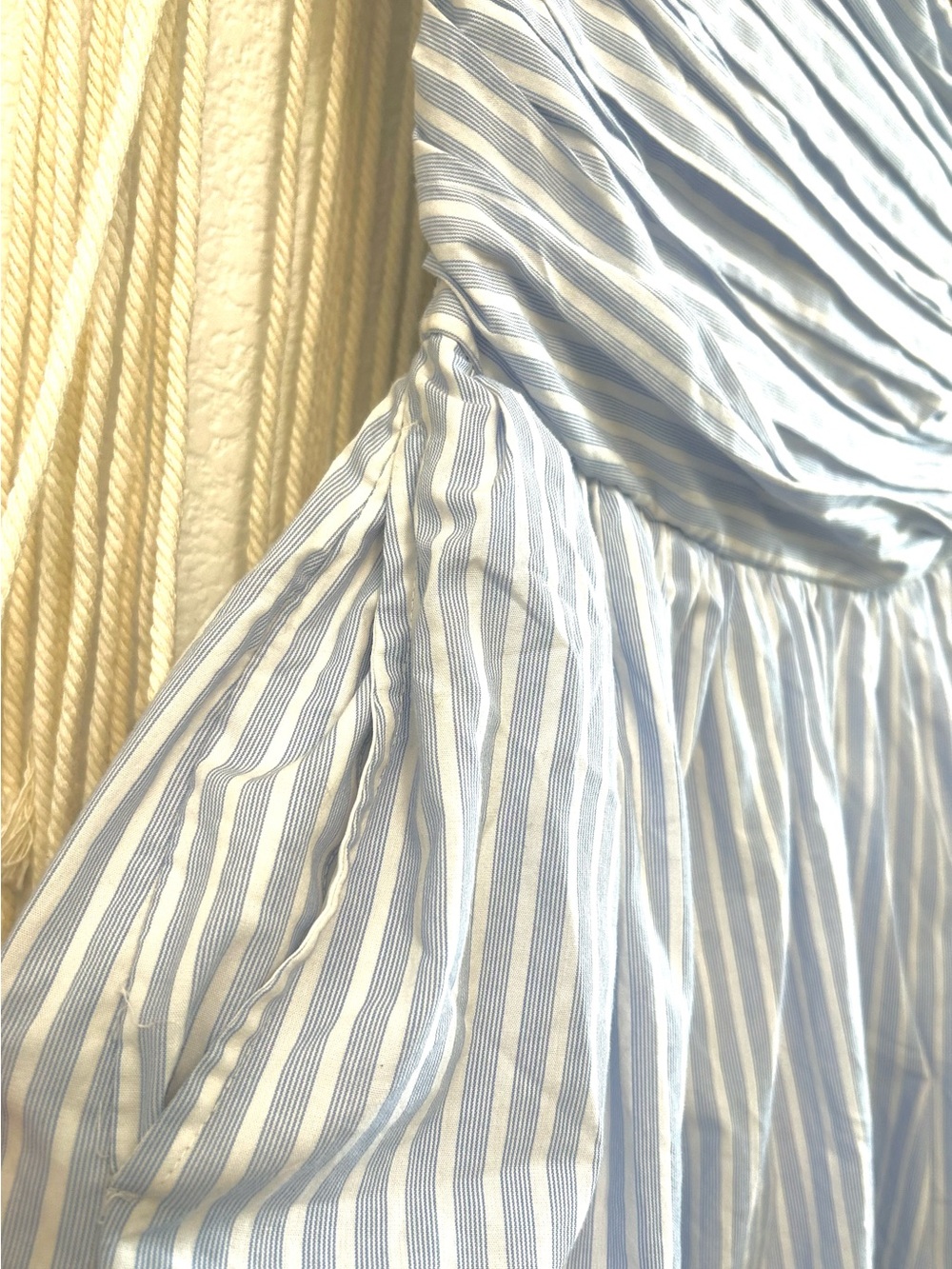 Hollister Blue Stripe Strapless Bubble Hem Romper Dress Smocked Built-In Shorts - Picture 7 of 13